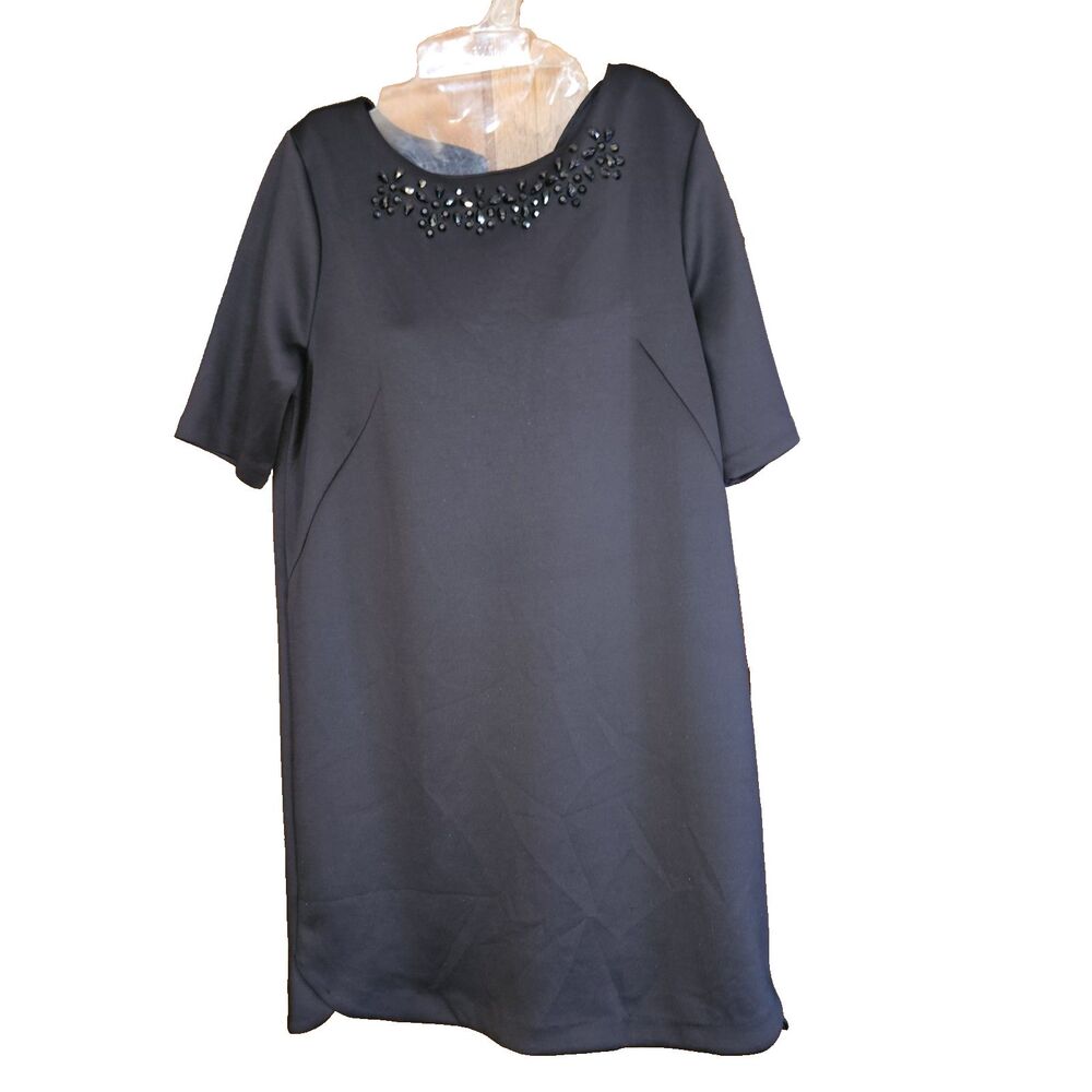 Cynthia Rowley‎ Black Jewel Detail Sheath Dress Sz 12 LBD Cocktail Holiday Party